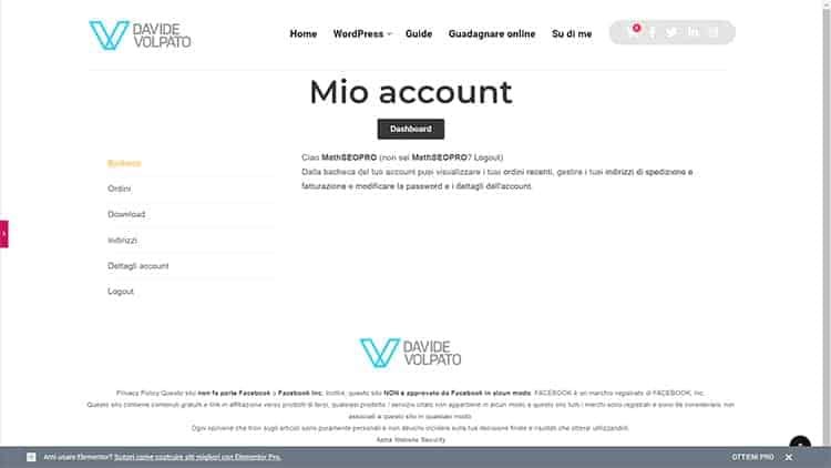 Woocommerce Account page - versione normale