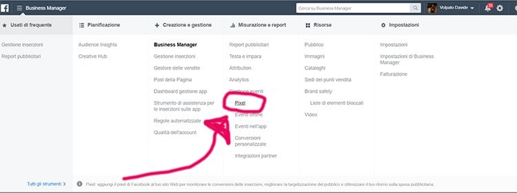 Creare un pixel Facebook