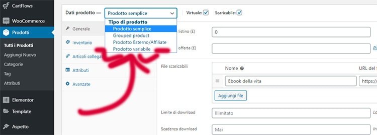 Prodotto variabile Woocommerce